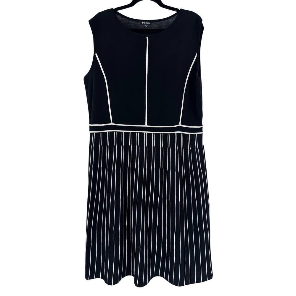 Misook Black White Striped Sleeveless Knit Dress XL RN 73924 Side Zip Preppy